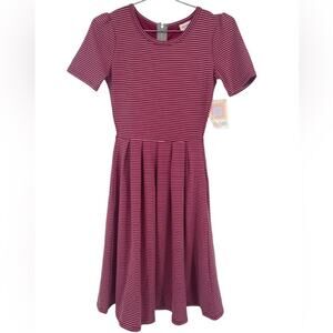 Lularoe Red and Gray Stripe Amelia Dress